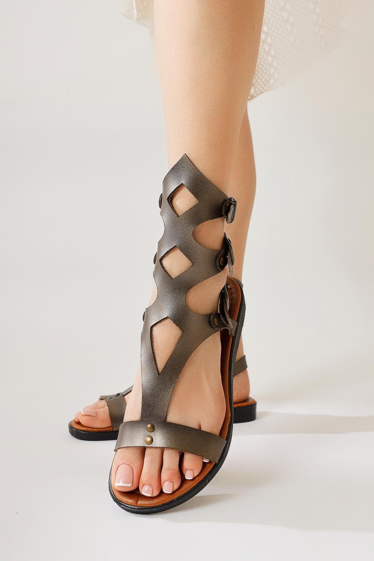 Genuine Leather Hill Platinum Gladiator Sandals