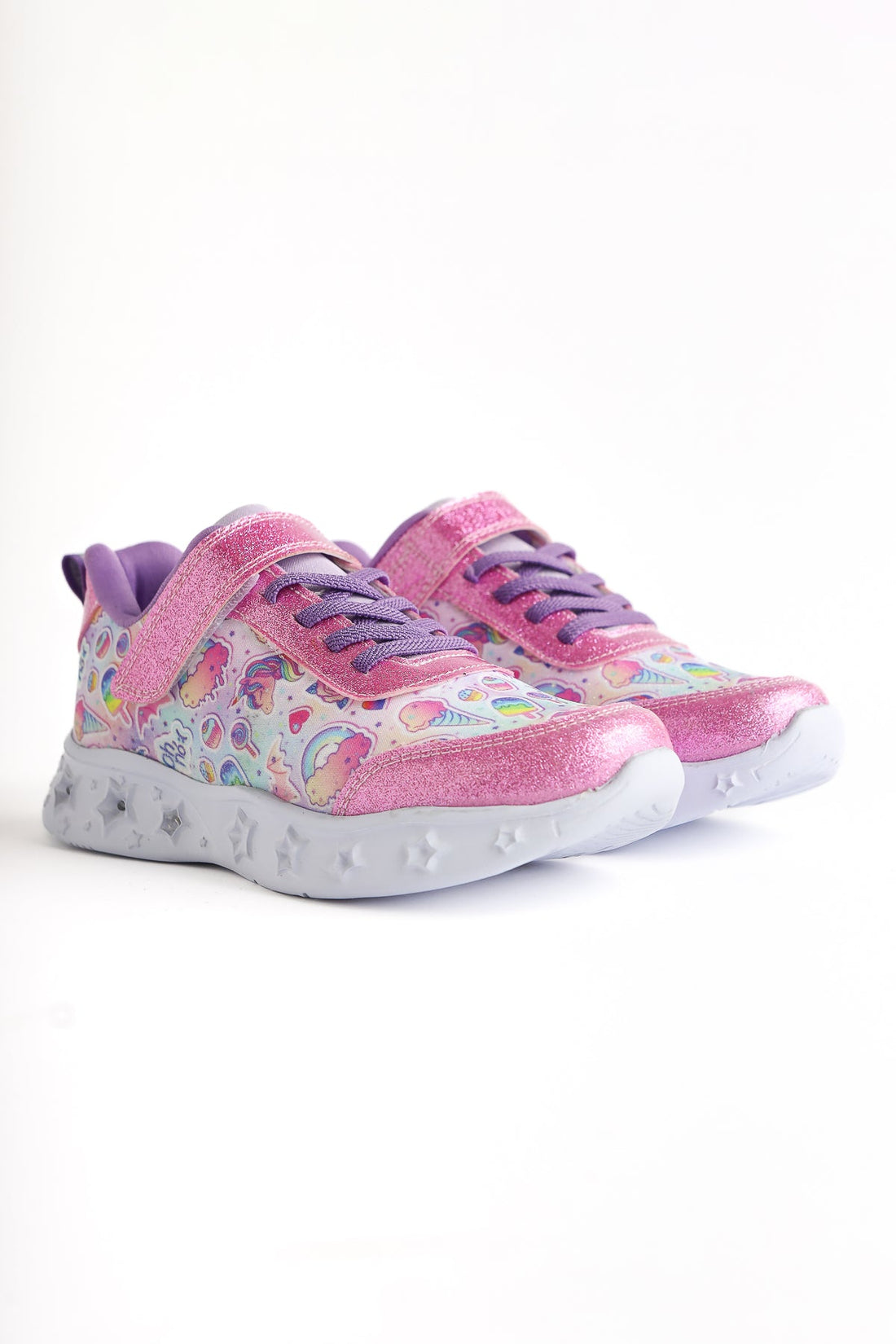 Leika Pink Glittery Light-Up Kids' Sneaker with Character Print