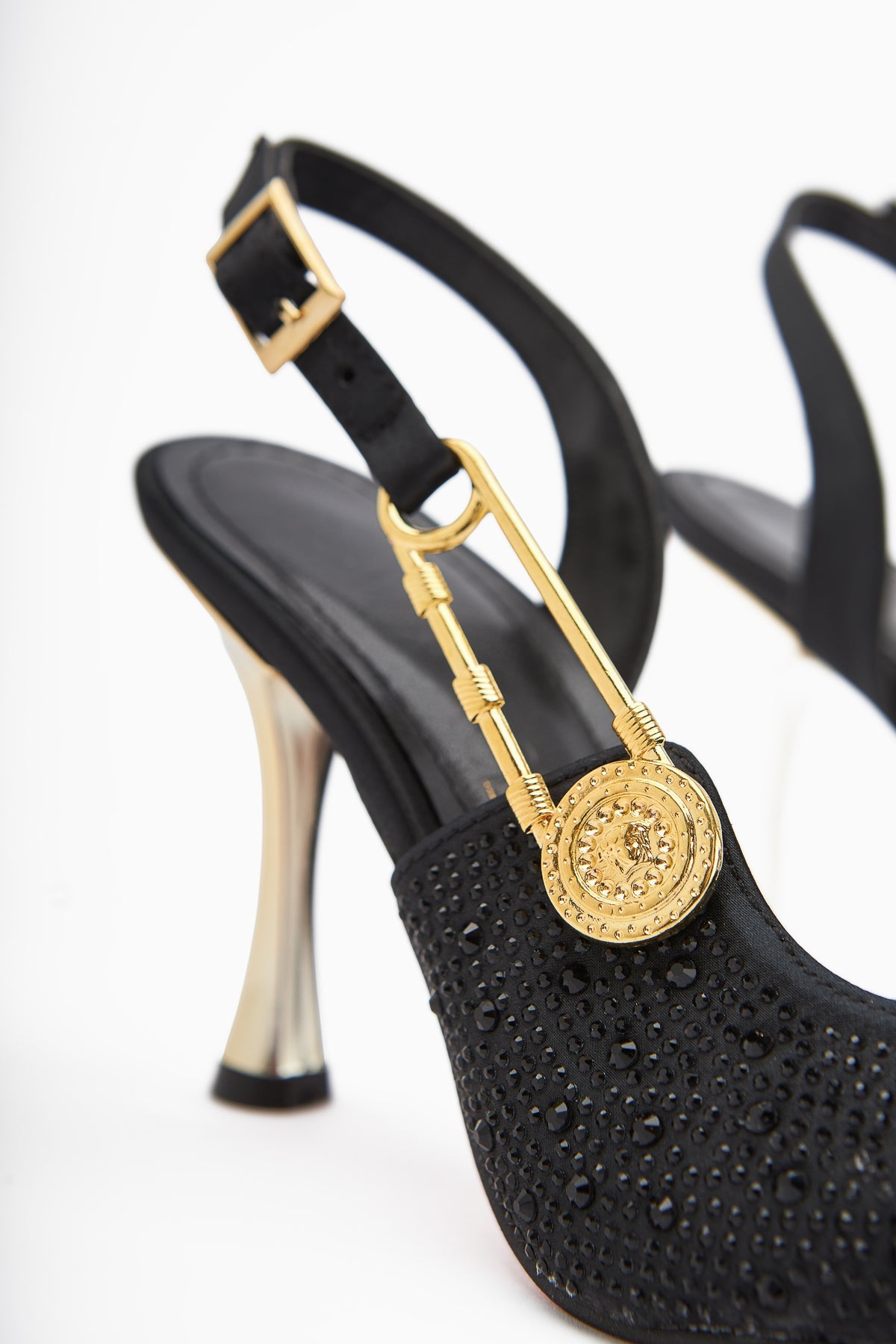 Denise Steinverzierte Schwarze Knöchelbindung Absatz Damenschuh