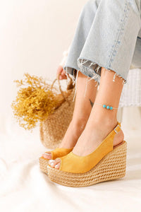 Marilyn Mustard Suede Wedge Sandals
