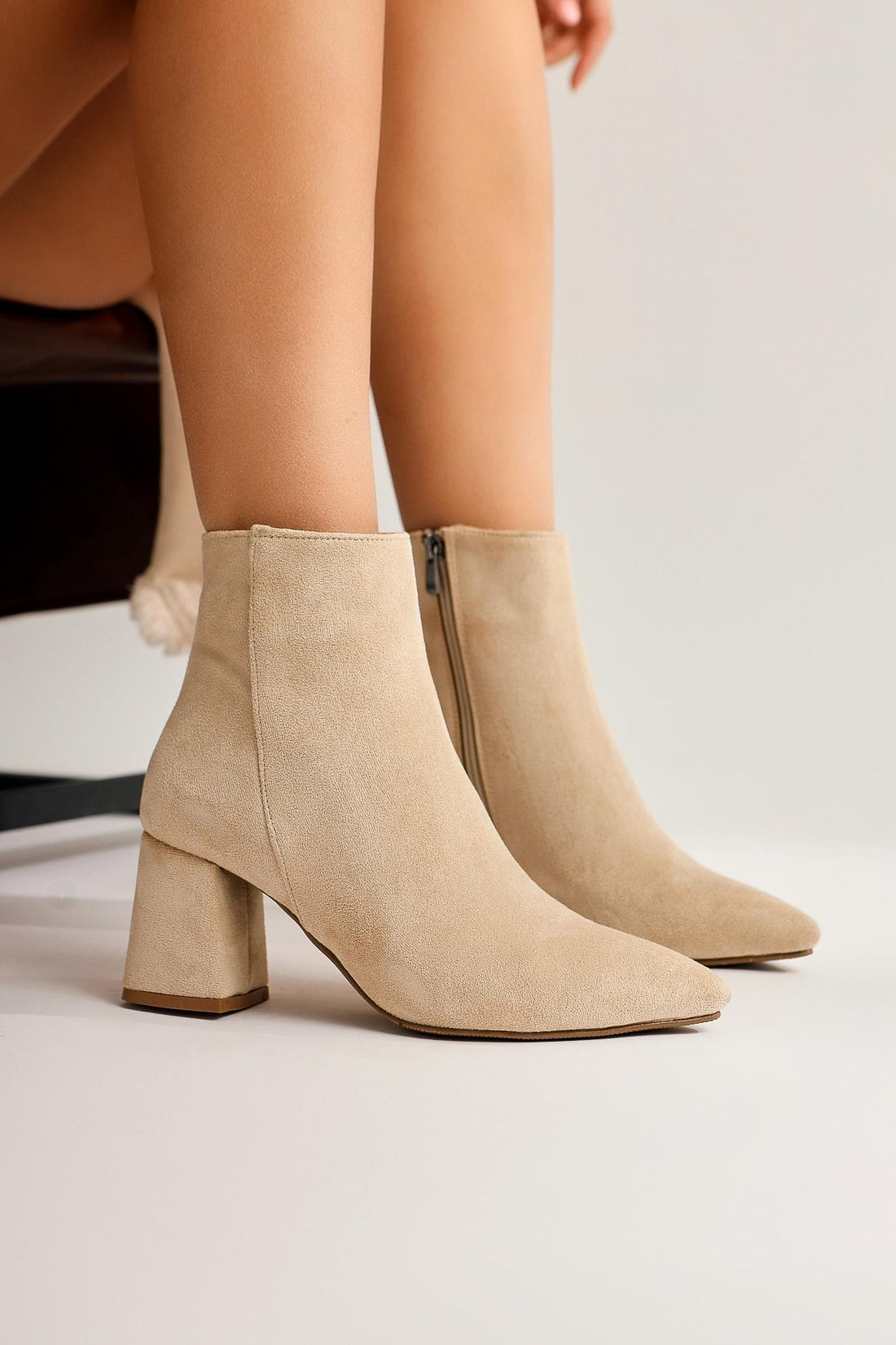 Ann Karin Ten Suede Pointed Toe Zippered Heeled Boots