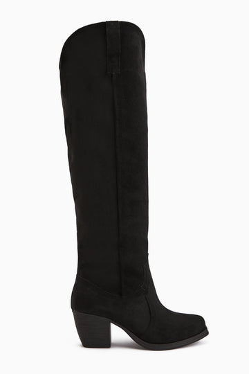Leya Black Suede Heeled Boot without Zipper
