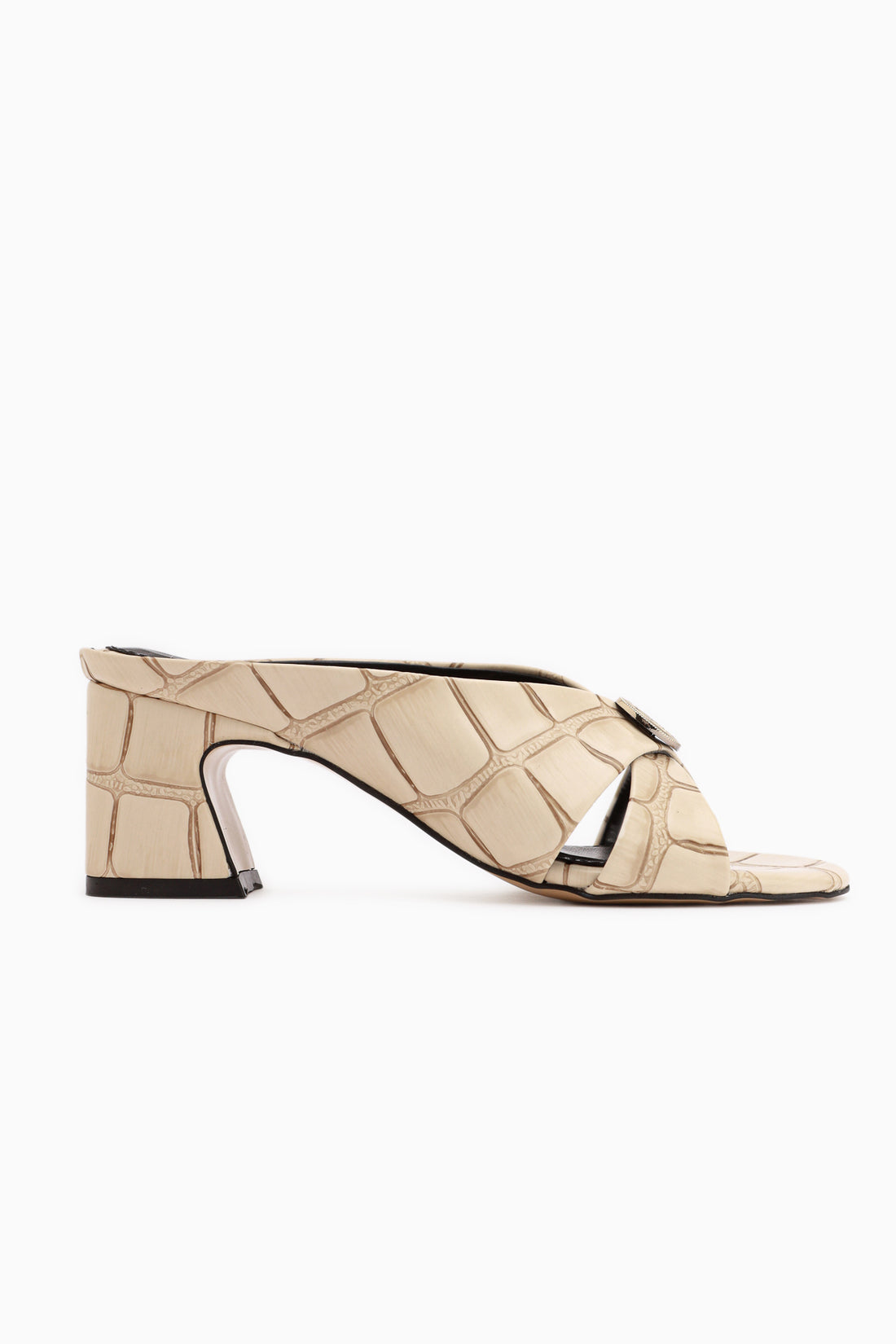 Dinara Beige Cross Strap Women’s Heeled Slippers