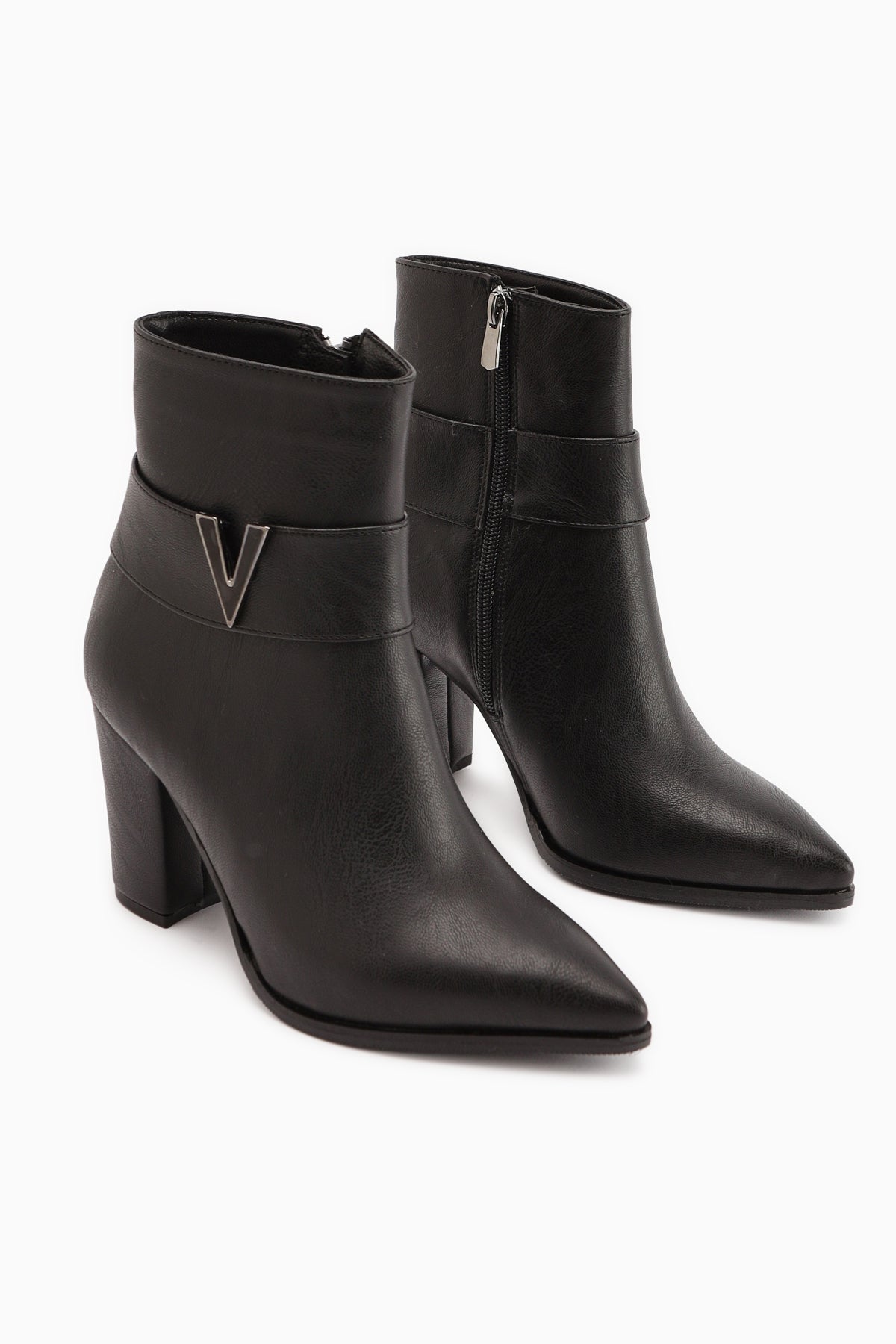 Elvia Black Buckled Chunky Heel Boots