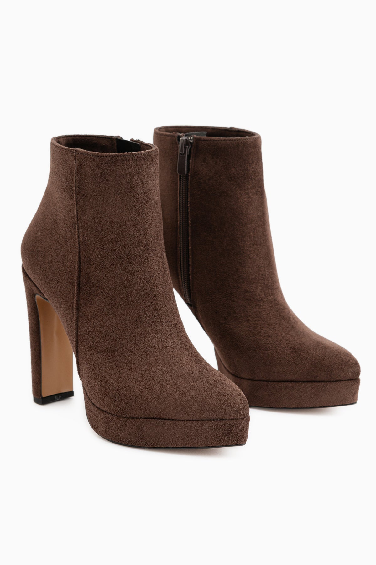 Abbie Brown Suede Pointed Toe High Heeled Zipper Boots