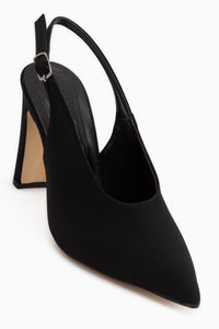 Daniela Schwarz Satin Spitz Zehen Damen Absatzschuhe