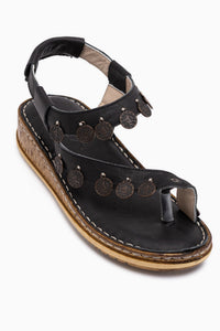 Echtes Leder Lilah Schwarz Antik Detail Damen Sandale