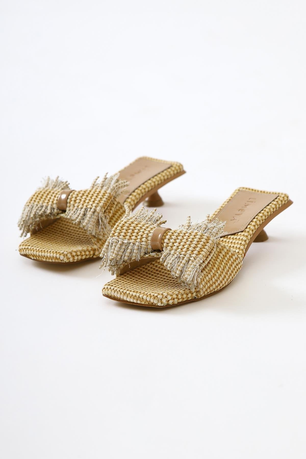 Tonka – Nude Bast Slide mit Schleife, niedriger Absatz (Damen)