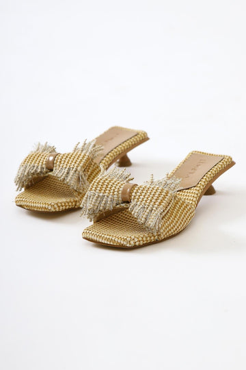 Tonka – Nude Bast Slide mit Schleife, niedriger Absatz (Damen)