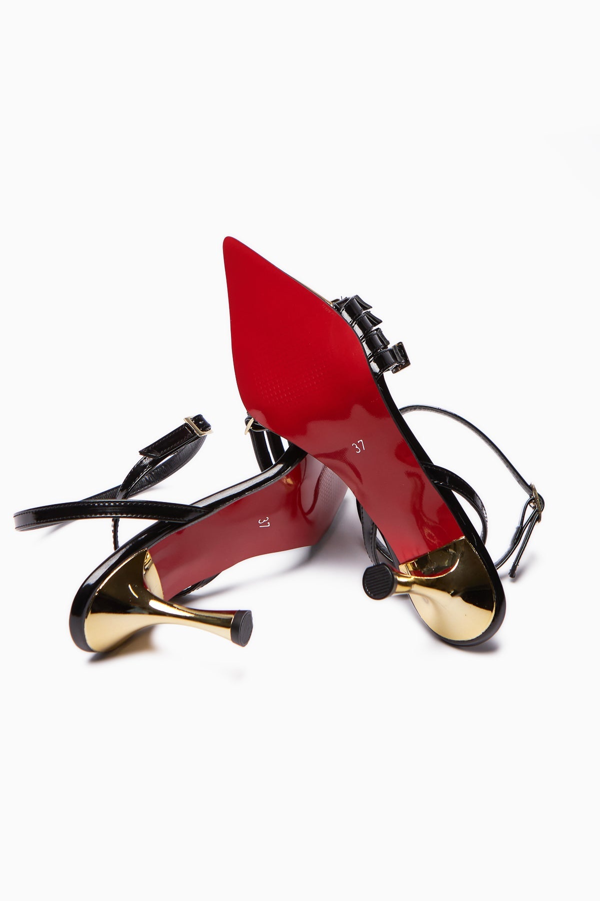 Helna Schwarze Stiletto-Sandalen für Frauen mit Goldschnalle und Knöchelriemen