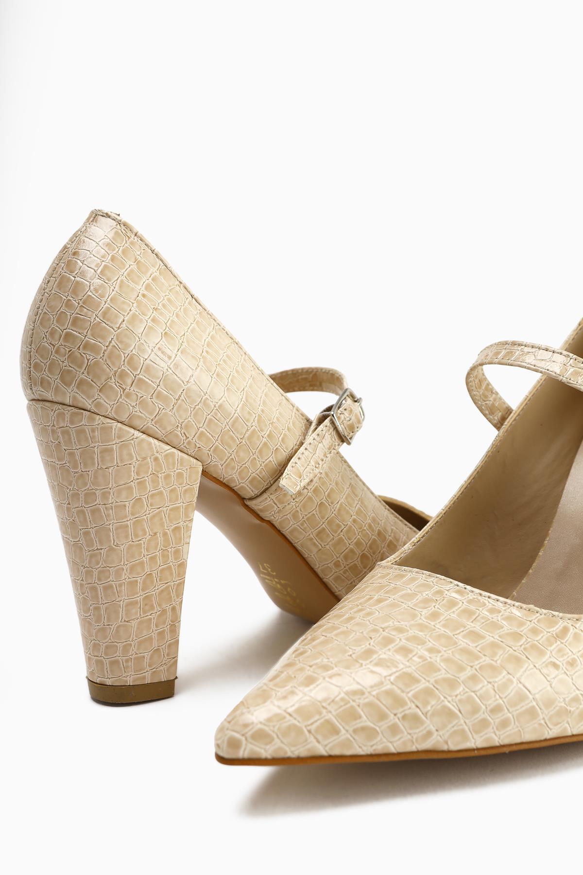Beate – Beige Croc-Embossed Leather-Look Print Pointed-Toe Heeled Shoe (Women)