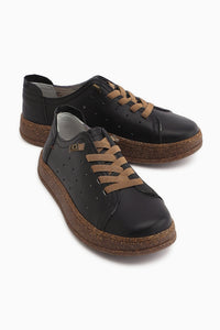 Judi Echtes Leder Schwarz Bequeme Sohle Damen Sneakers