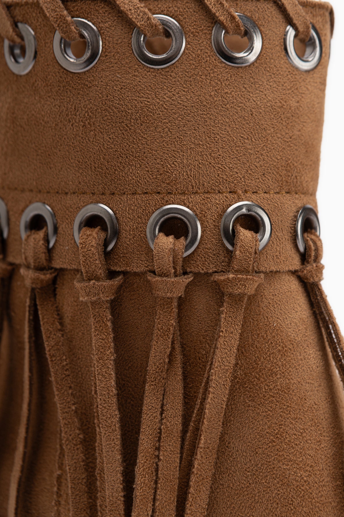 Nessa Tan Wildleder Fransen Chunky Absatz Damen Cowboy Stiefel