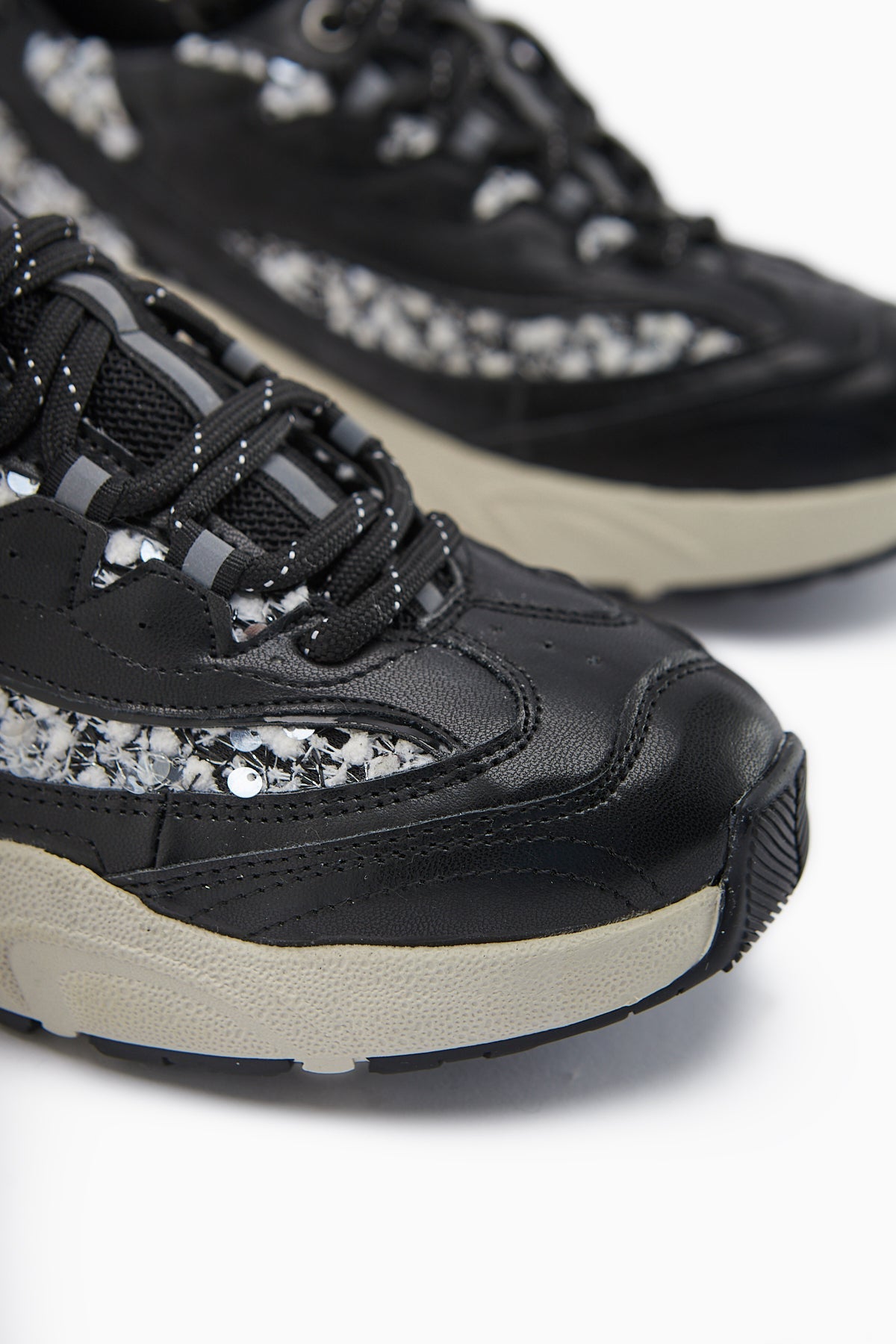 Rozhin Black Sequined Thick Sole Women's Sneaker