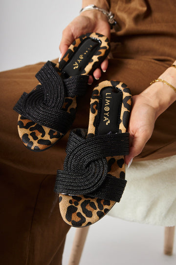 Nihaal Schwarze Kreuzriemen Flache Damen Hausschuhe