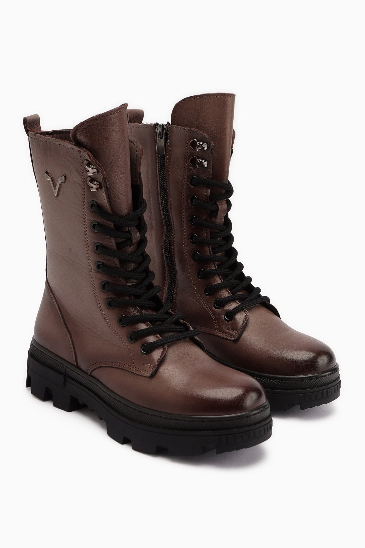 Sanela – Taupe Echtleder Combat-Stiefel (Damen)