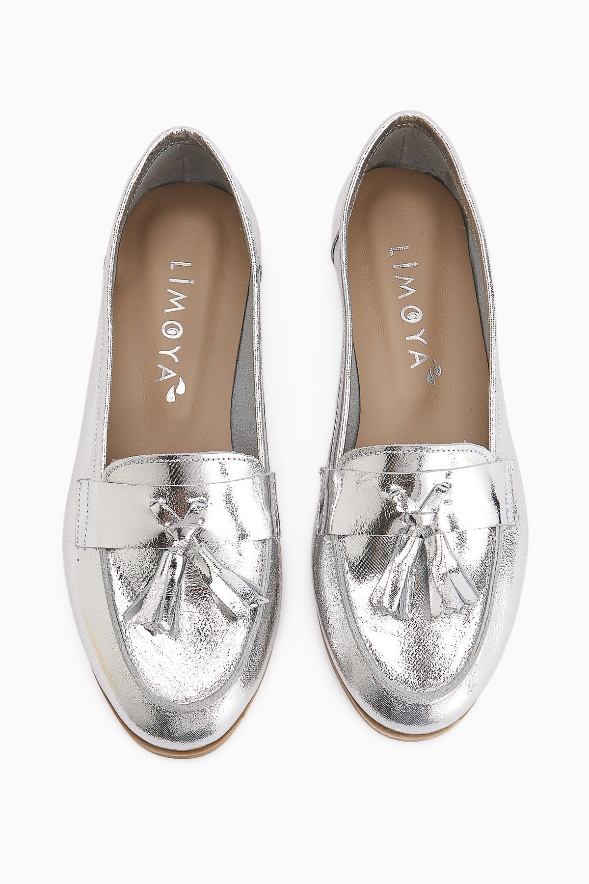 Doris Genuine Leather Metallic Silver Tasseled Women's Loafer