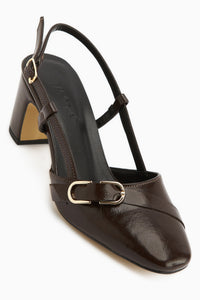 Judy Brown Metal Buckle Square Toe Women’s Heeled Shoes