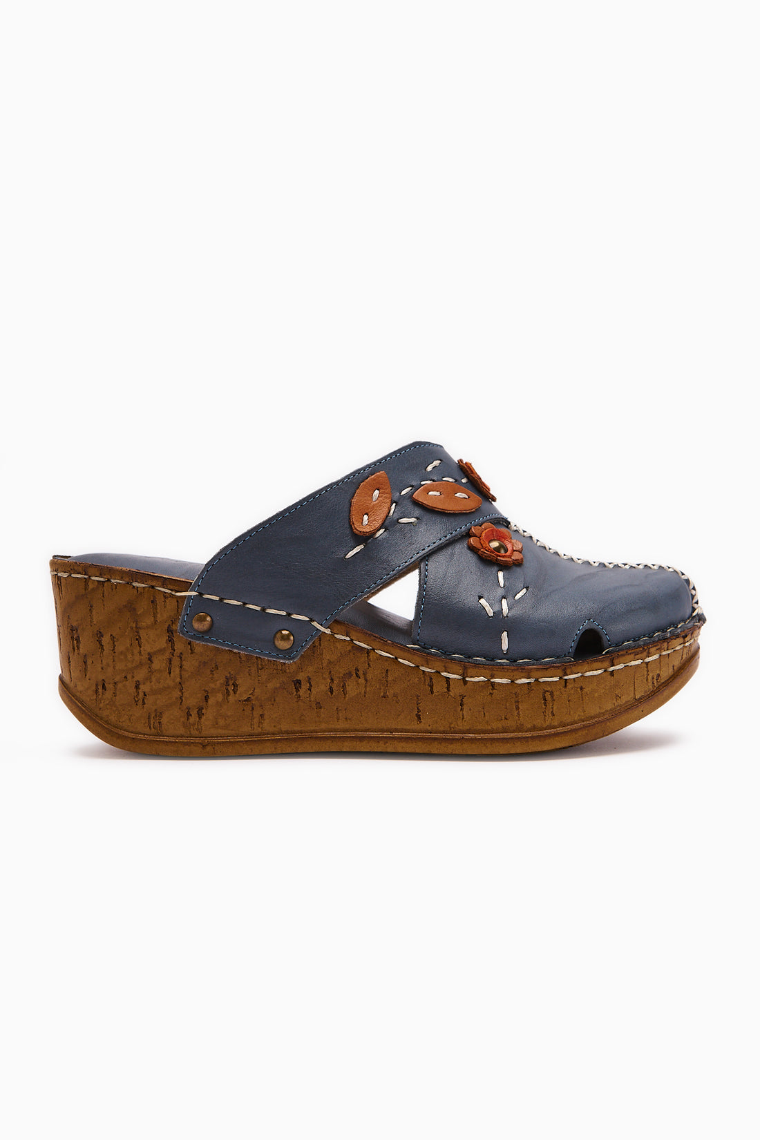 Echtes Leder Alto Dunkelblau Keilpantoletten mit Vintage-Sohle Comfort Pantoletten
