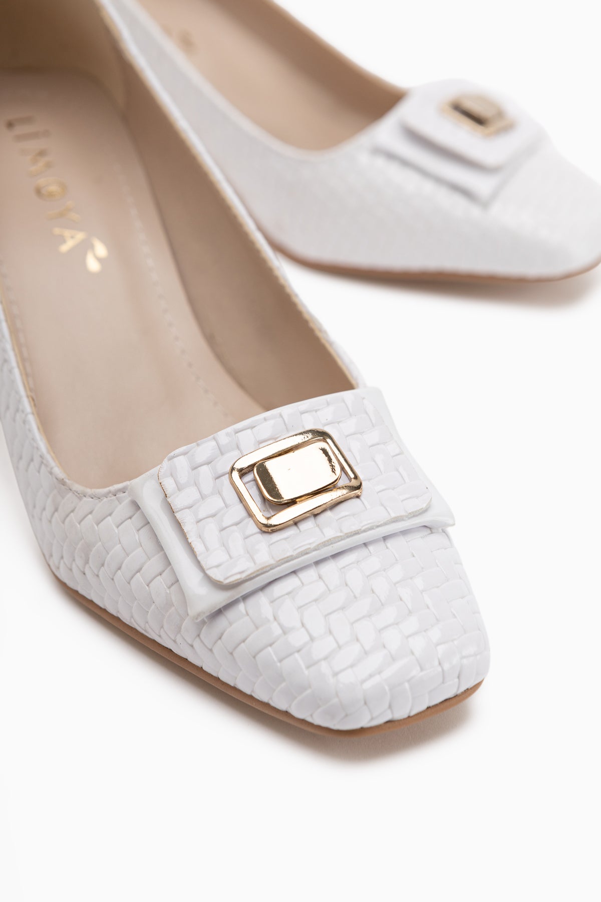 Keira White Buckle Detailed Women’s Heeled Shoes