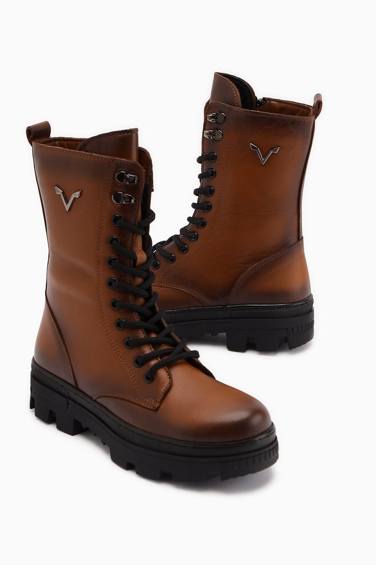 Sanela Genuine Leather – Cognac Combat Boot (Women)