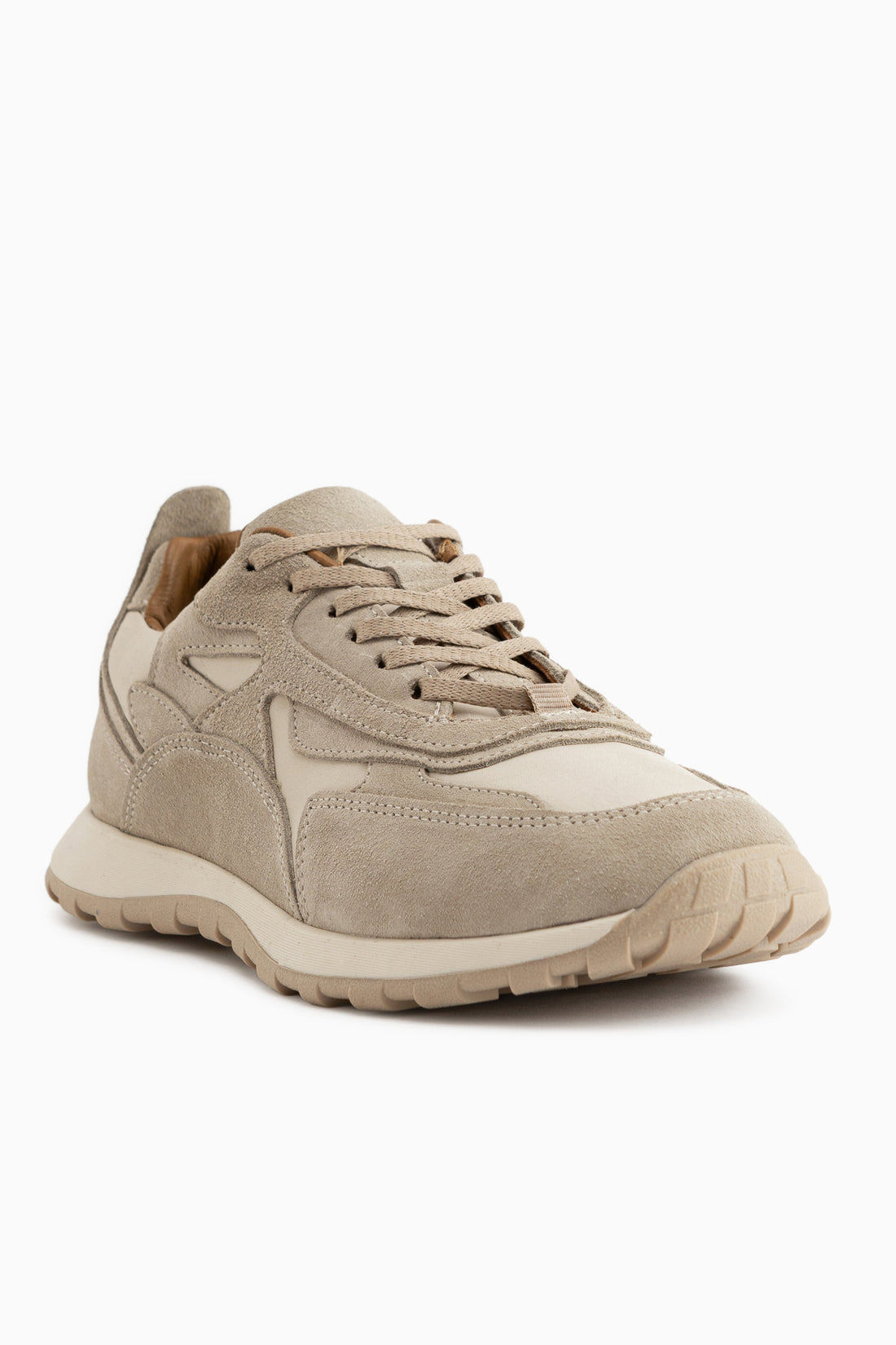 Selena Echtes Leder Beige Wildleder Detail Retro Damen Sneaker