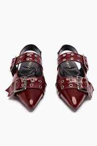Davin Burgundy Patent Leather Belted Pointed Toe Women's Sandals