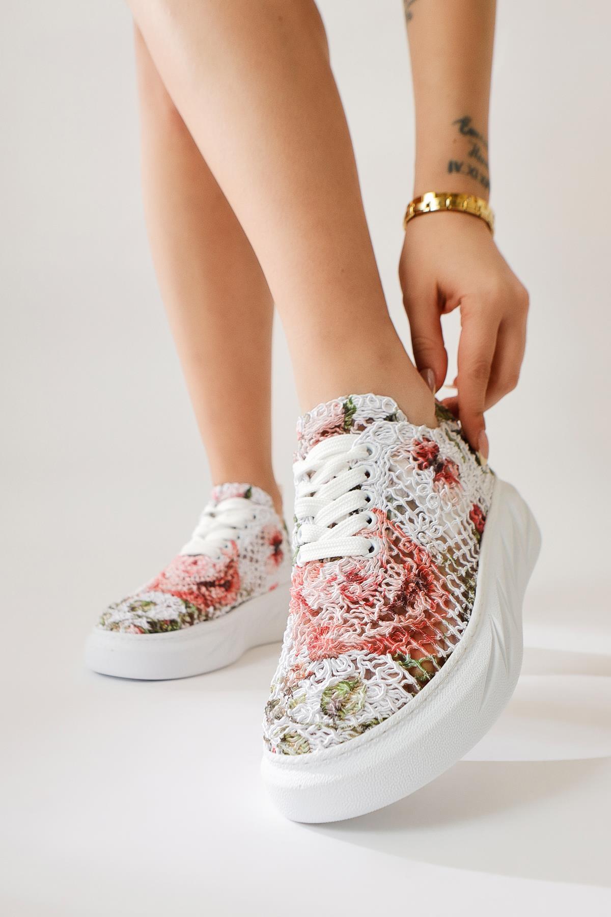 Biba Fuşya Triko Desen Baskılı Bağcıklı Sneaker