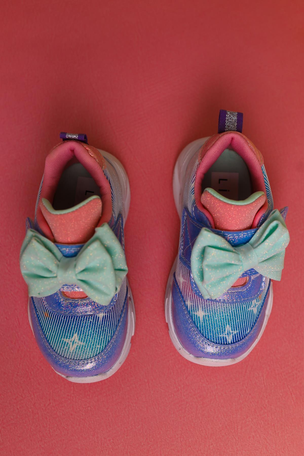 Feliz Blaue Schleife-Detaillierte Klettverschluss Leuchtende Baby Sneakers