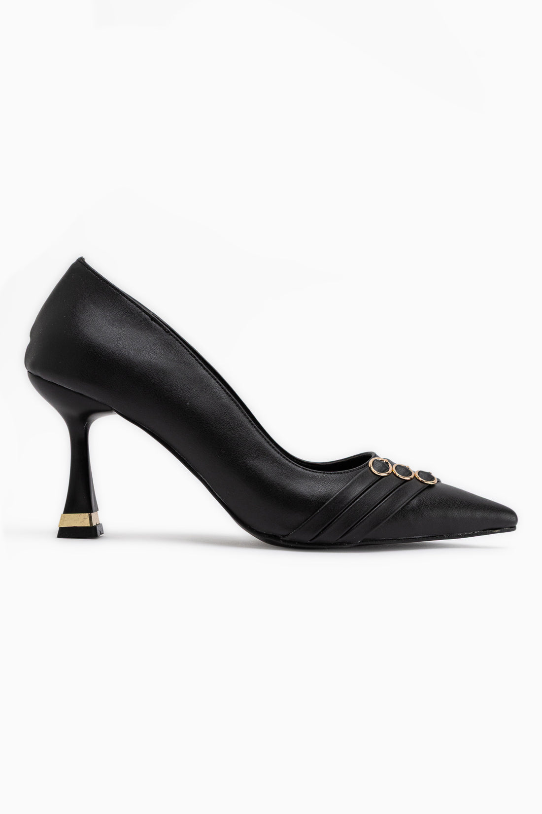 Lavina Schwarze Riemen Gold Absatzspitze Damen Stiletto
