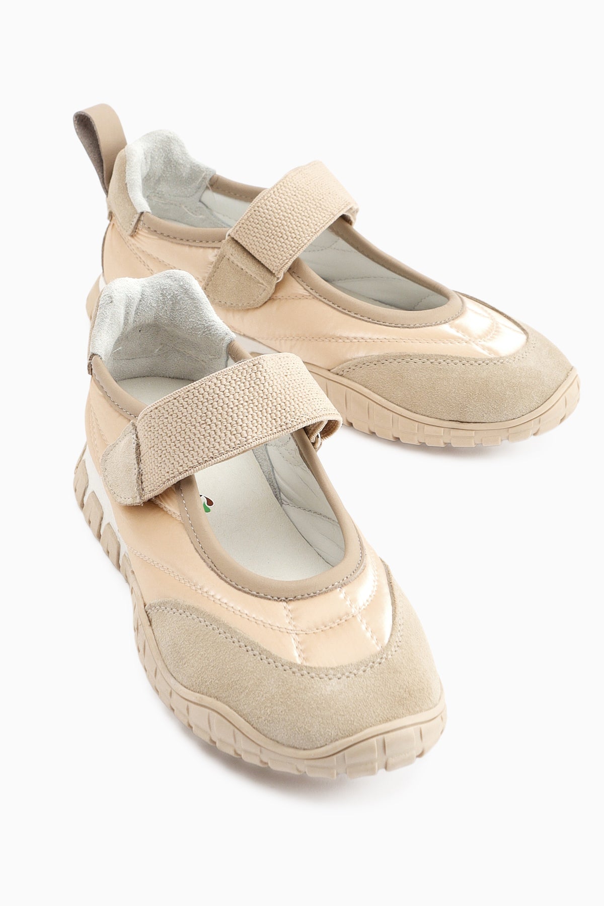 Nora Beige Fur-Lined Velcro Sporty Ballet Flat
