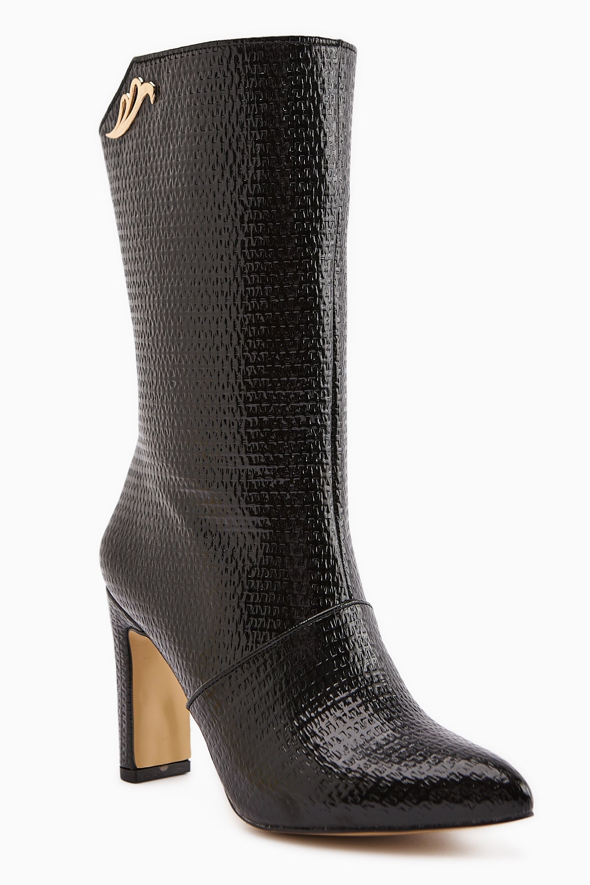 Aria Black Croco Patterned Heeled Women's Boot