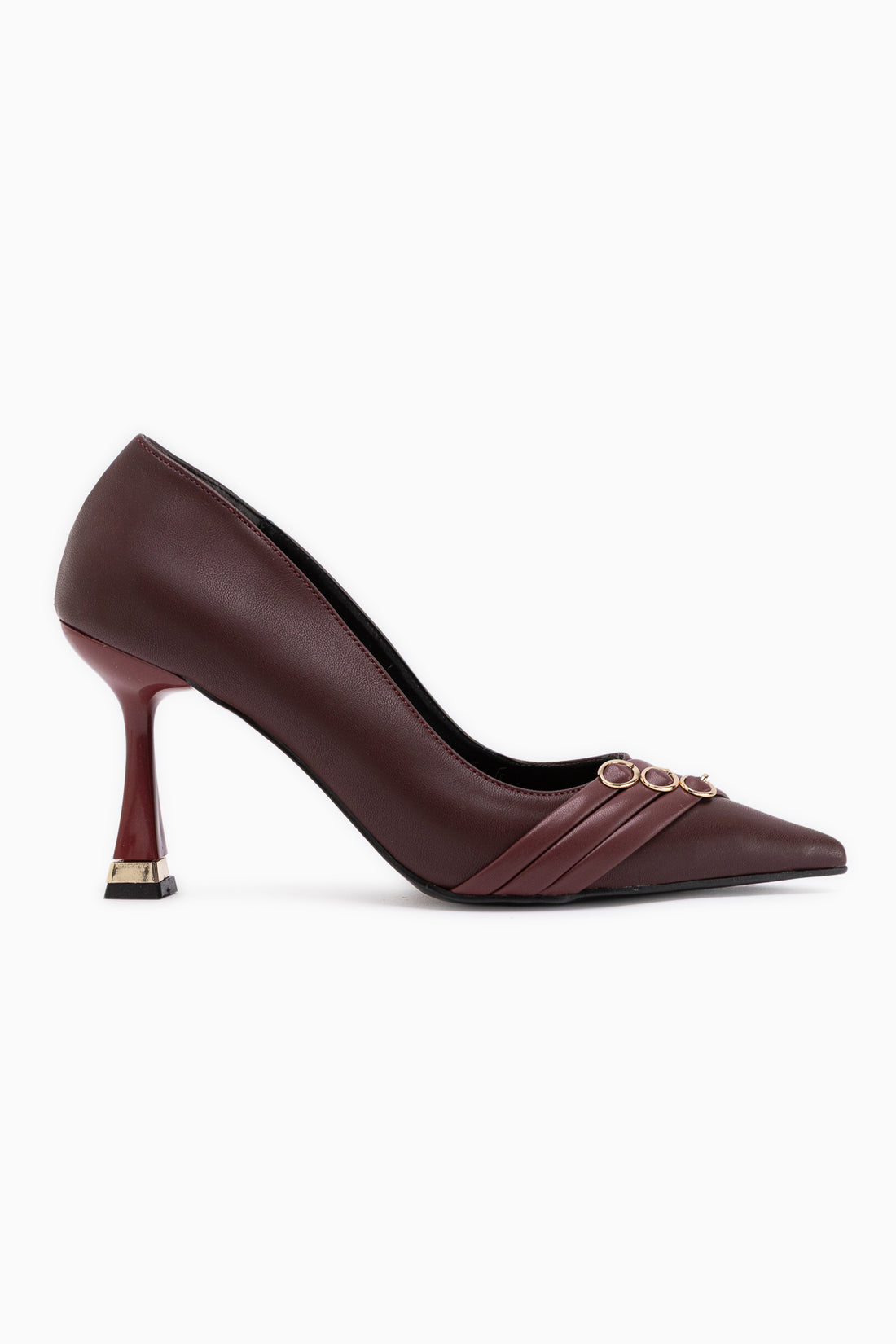 Lavina Burgunder Strap Gold Absatzspitze Stiletto