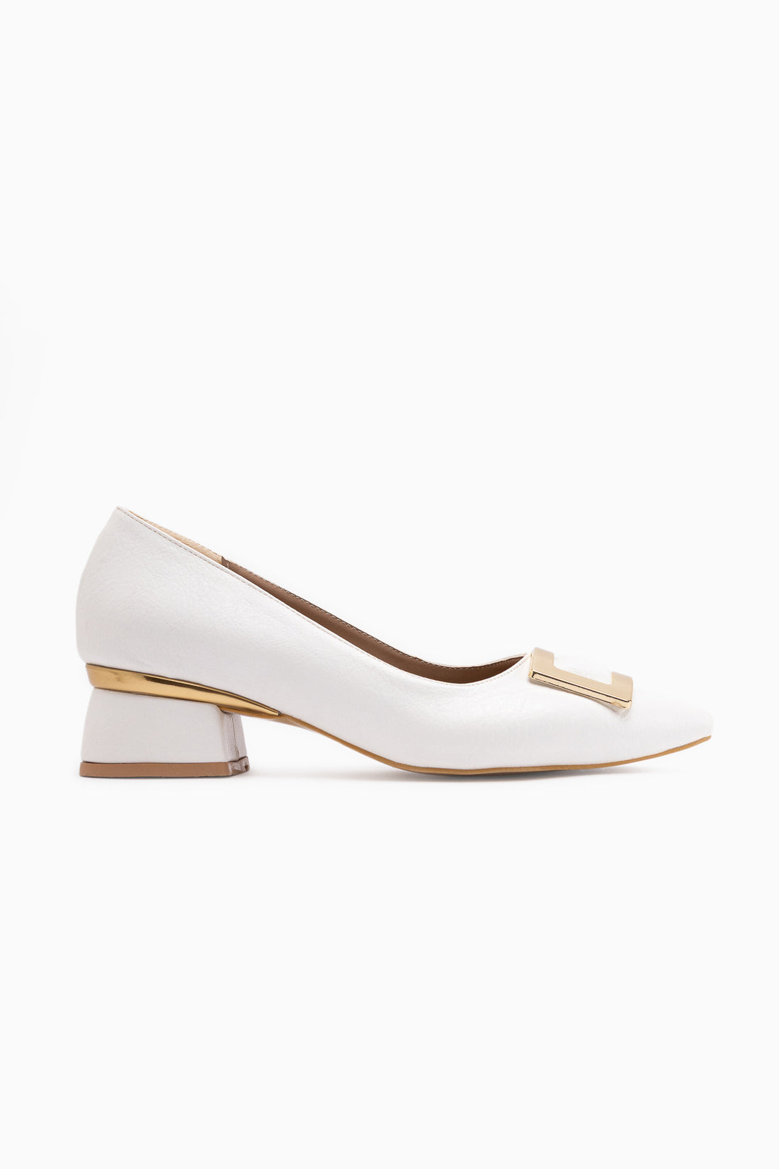 Charoline Weiße Schnalle Kurze Absatzspitze Schuhe