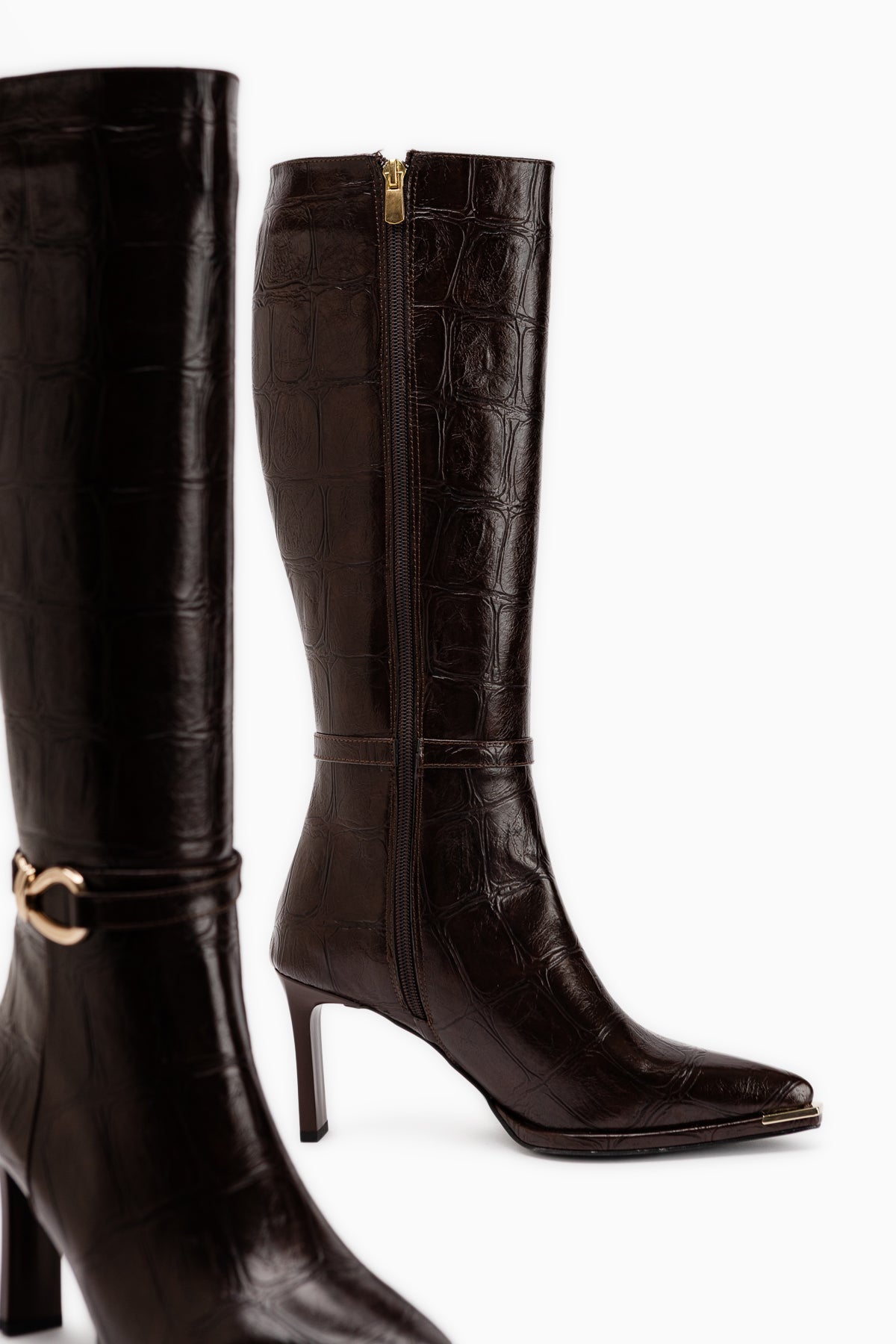 Lovis Brown Crocodile Pattern Buckle Detailed Women’s Boots