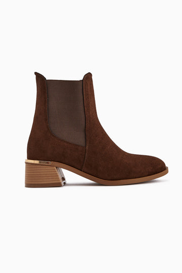 Verna Brown Suede Elasticated Heeled Women's Boot