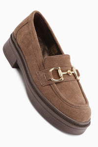 Adelia Echtes Leder Mink Wildleder Schnalle Damen Loafer