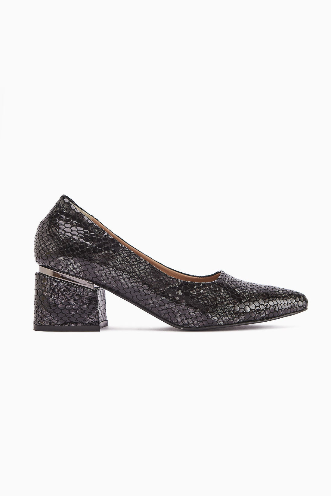 Emelia Genuine Leather Black Snake Print Women's Heeled Shoes