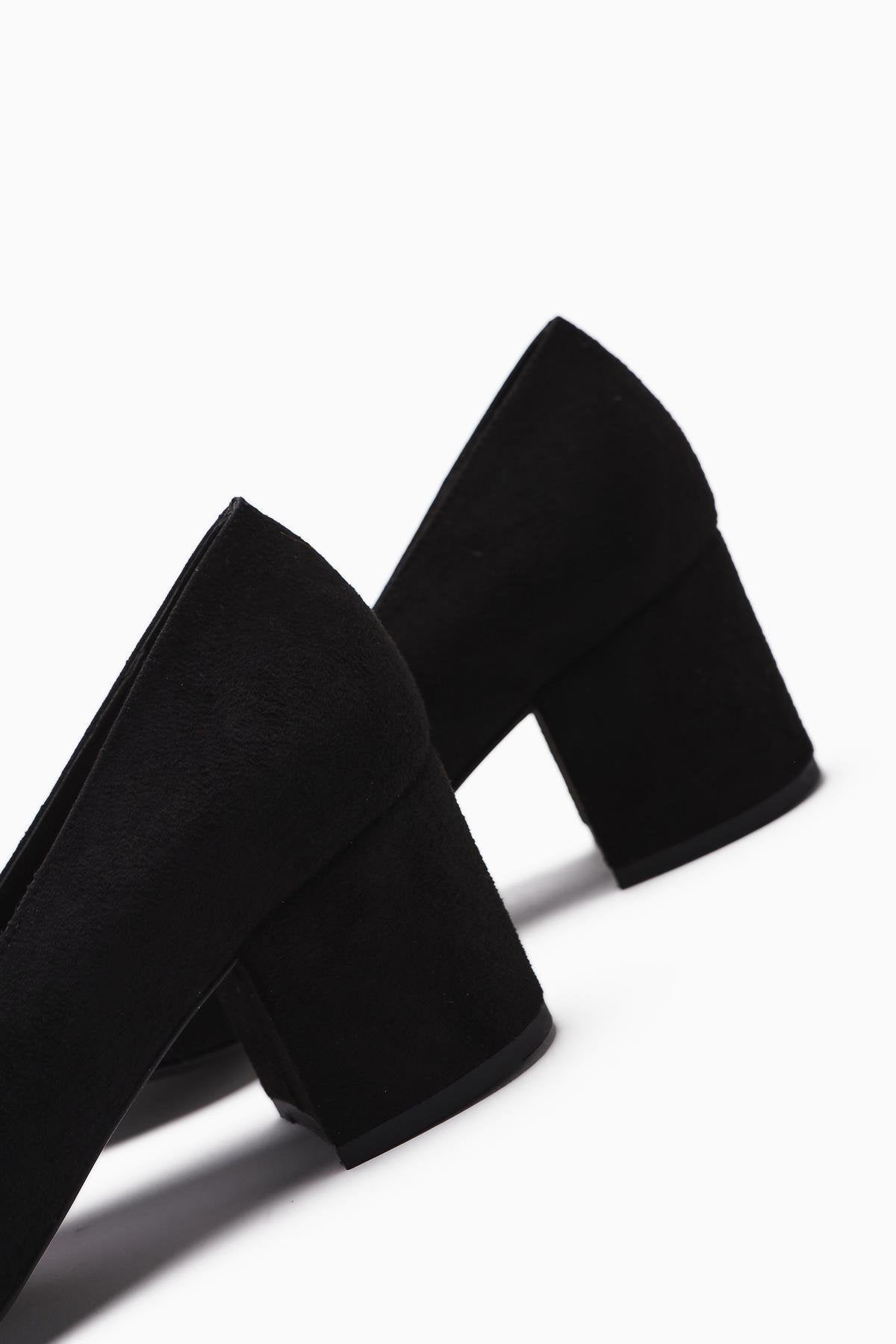 Angela Black Suede Pointed Toe Low Heel Women's Shoes