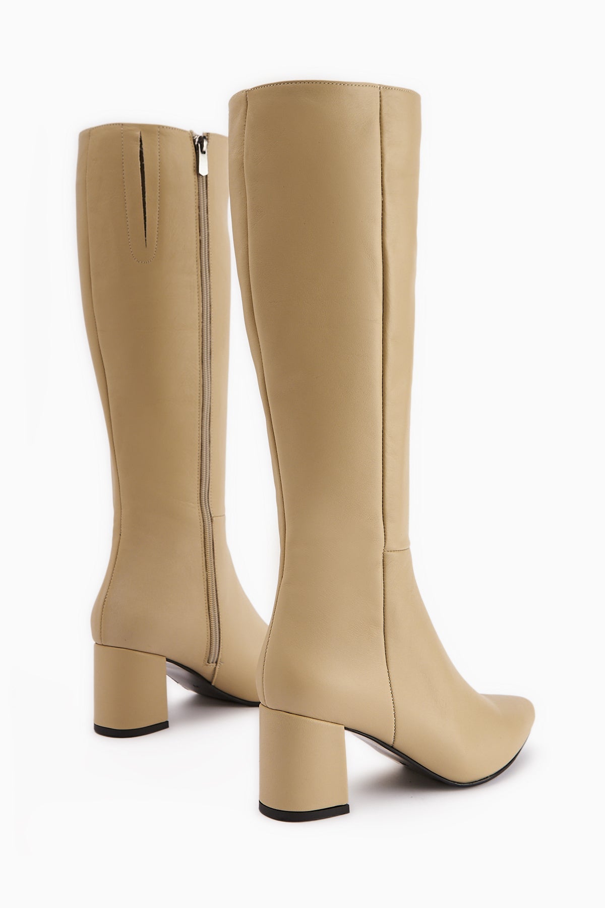 Velma Genuine Leather Beige Heeled Women's Boot