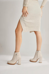 Destina Beige Oval Toe Ankle Accessory Heeled Boots