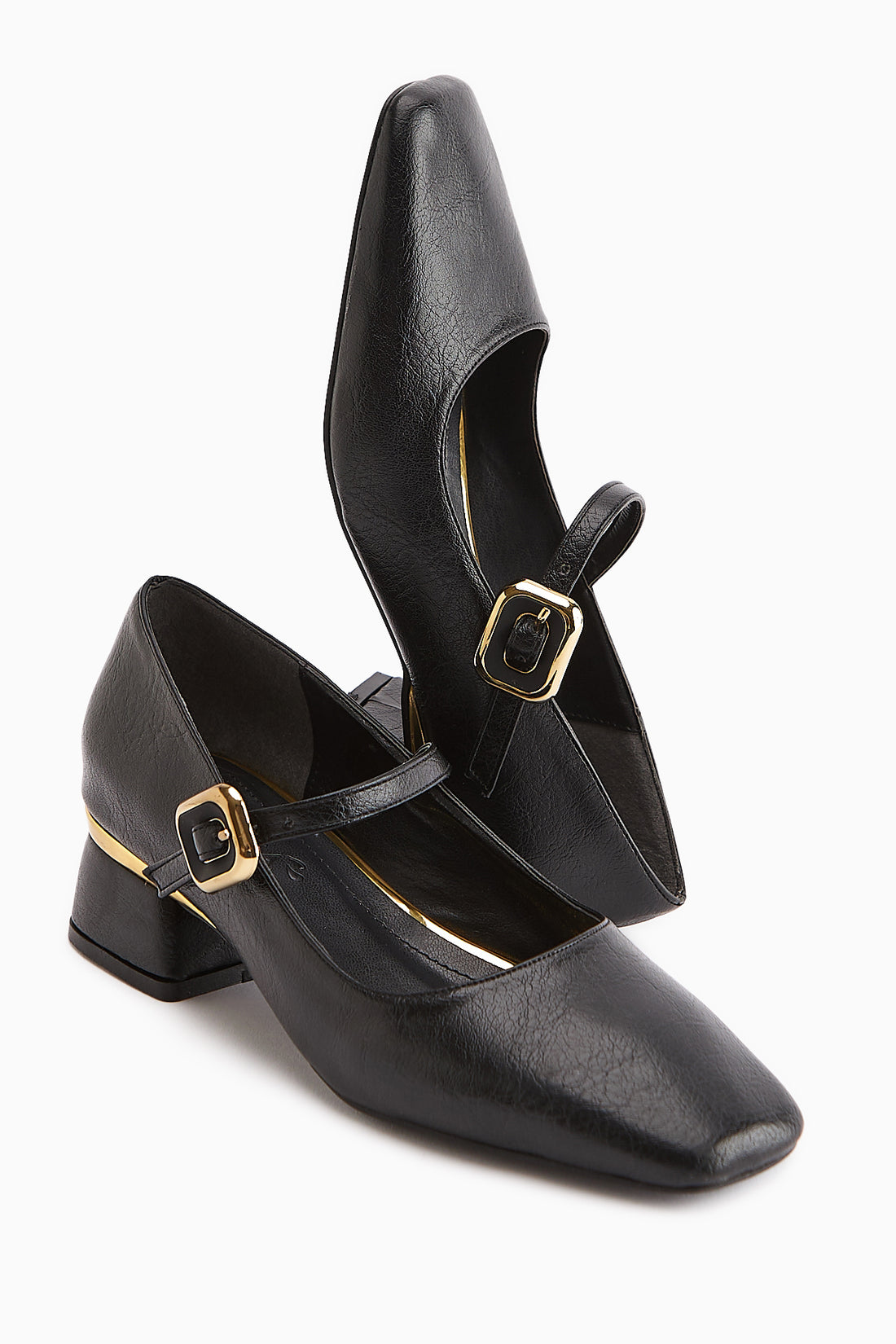 Abby Schwarz Quadratzehen Schnalle Detail Damen Schuhe