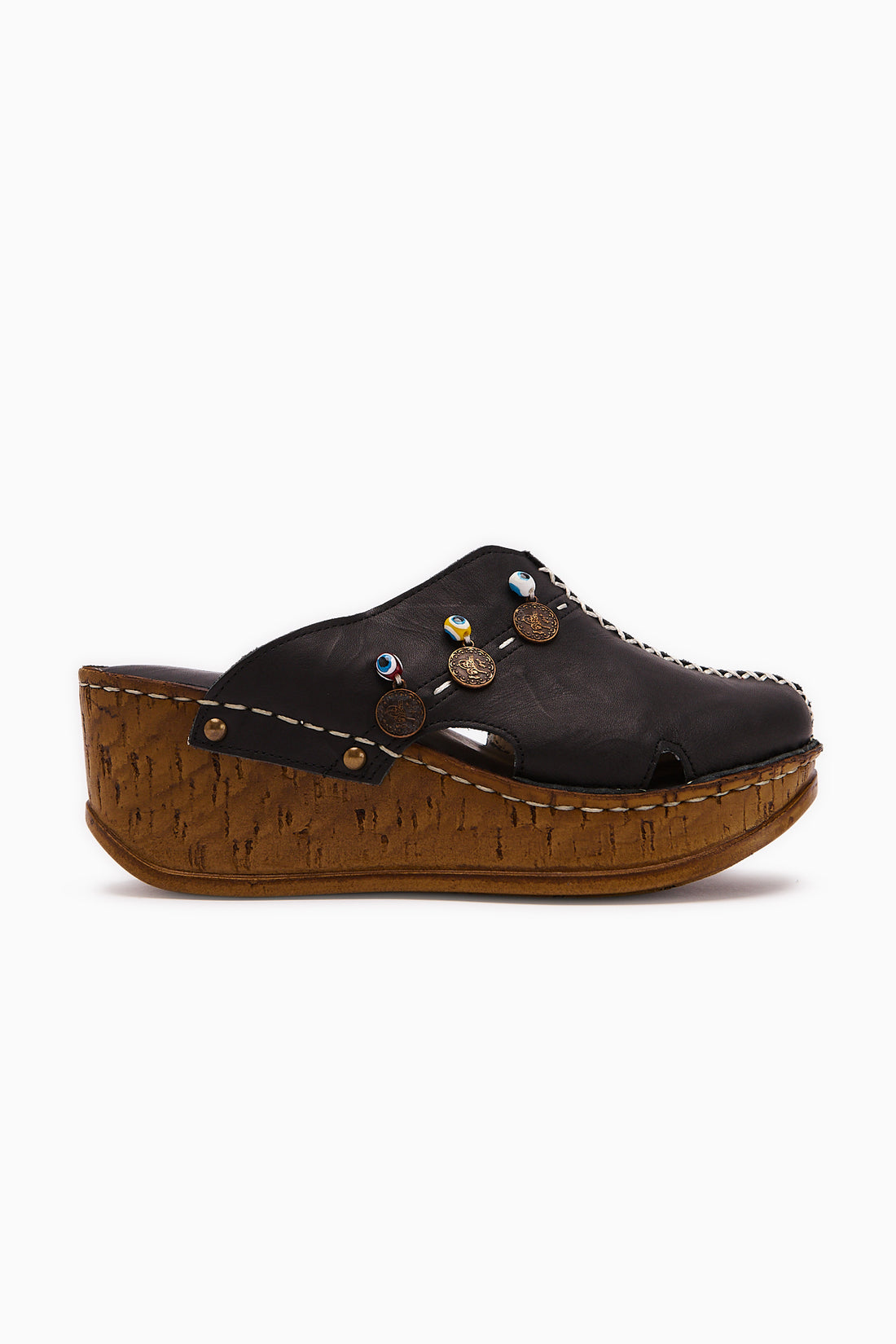 Echtes Leder Annika Schwarz Antik Detail Damen Pantoletten