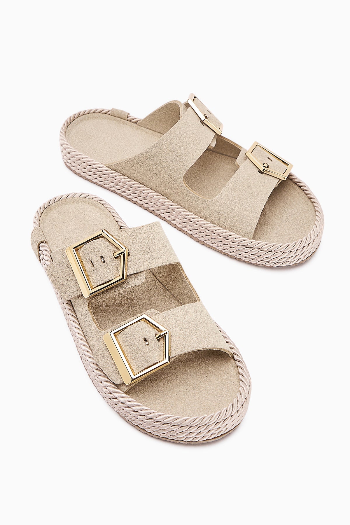 Horia Women's Double-Strap Woven Sole Slippers in Beige