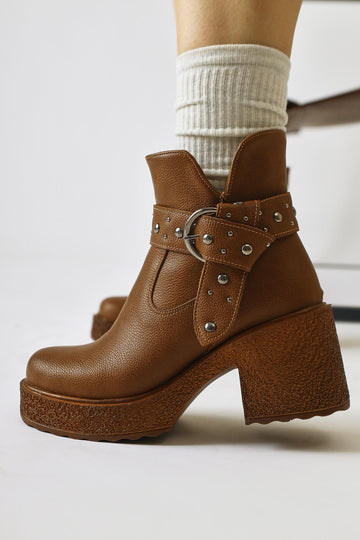 Maylin – Cognac Studded Belt-Detail Boot (Women)