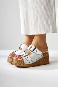 Ratka Weiß Doppelriemen Plateau Absatz Damen Hausschuhe