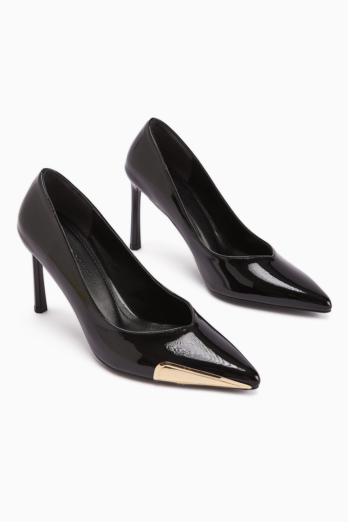 Lula Black Patent Leather Metal Buckled Pointed Toe Women's Heels