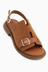 Cilia Genuine Leather Tan Suede Buckle Detailed Women’s Sandal