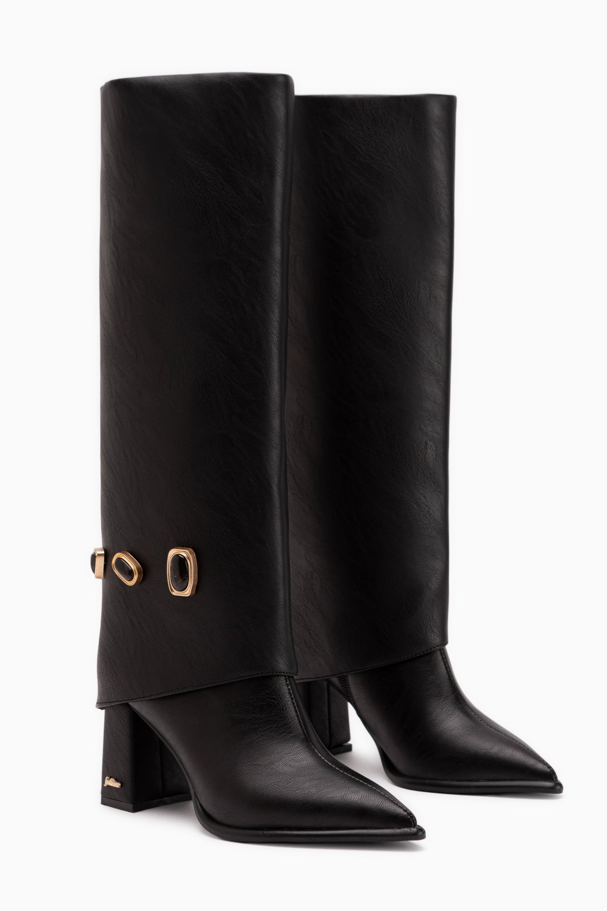 Loretta Schwarze Abnehmbare Manschette 2-in-1 Absatz Damen Stiefel & Stiefeletten