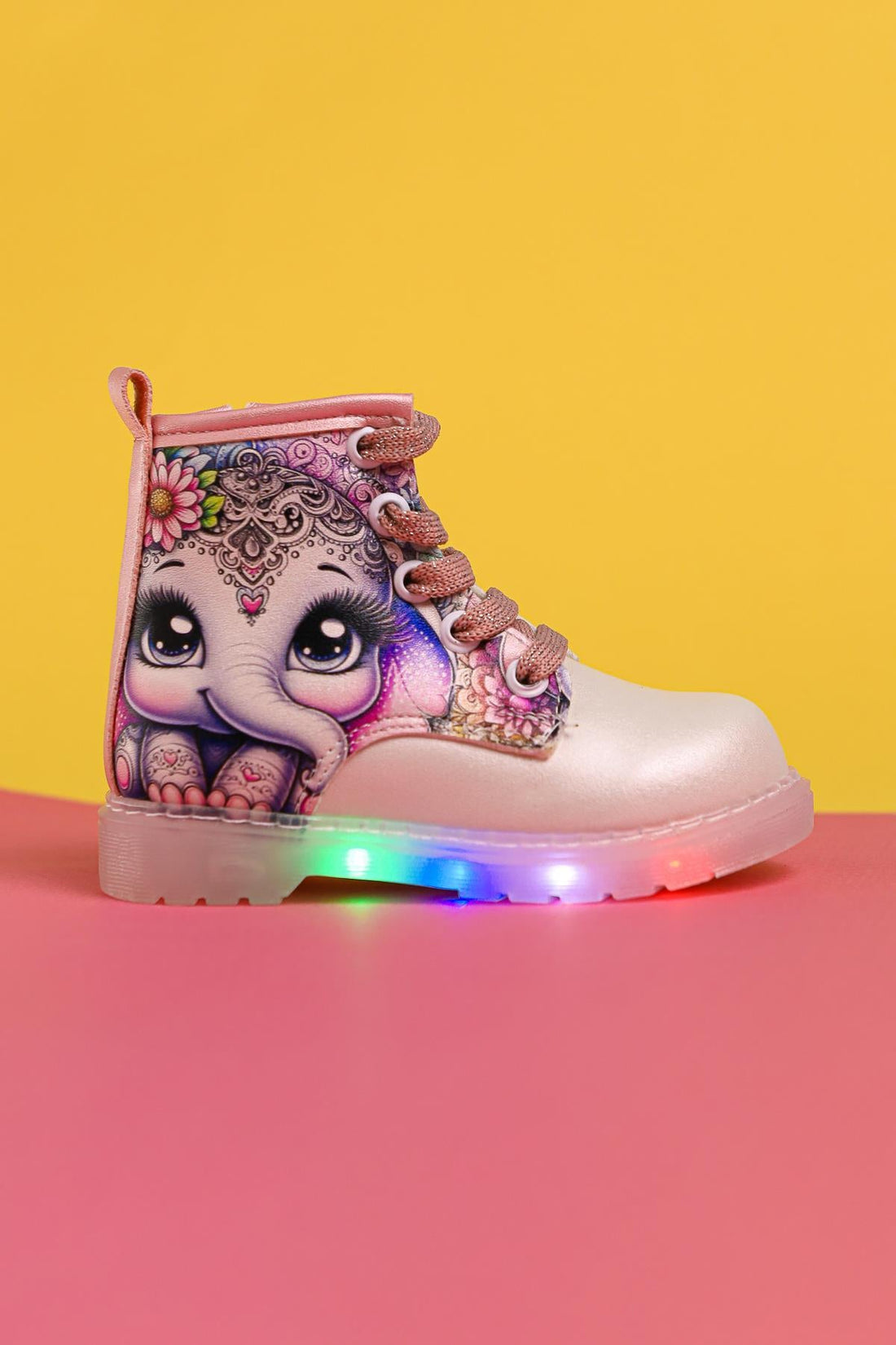 Janny Perlmutt Gestreifte Charakterdruck Schnürsenkel Leuchtende Baby Stiefel